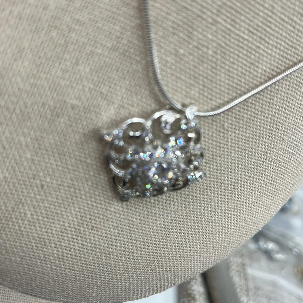 Beautiful Absolute 925 Italy Sterling Silver Necklace with CZ Pendant - Picture 7 of 15